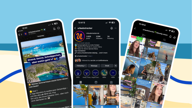 Collage of social media posts and travel photos