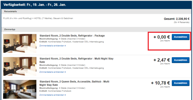 Expedia günstiges Zimmer aussuchen