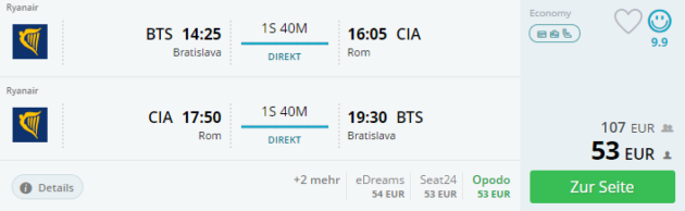 Flug Bratislava Rom