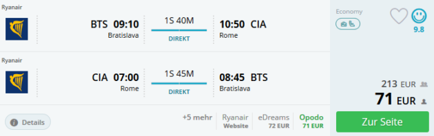 Flug Bratislava Rom