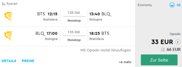 Flug Bratislava Bologna