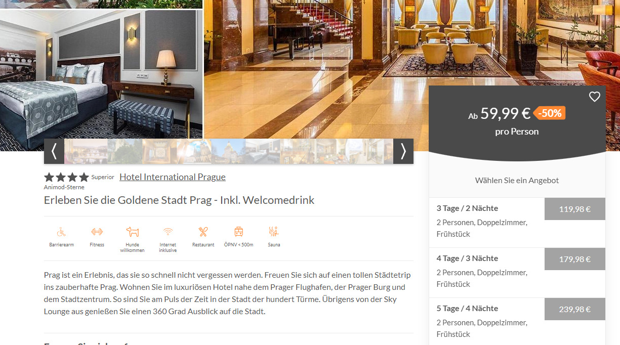PragGutschein 3 Tage Prag im guten 4* Hotel mit Frühstück für 59€ Urlaubstracker.at