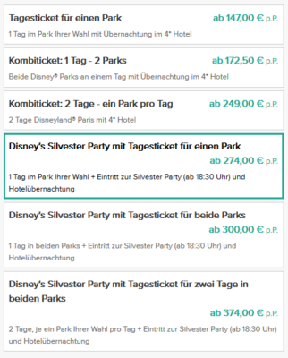 Disneyland Silvester Angebot