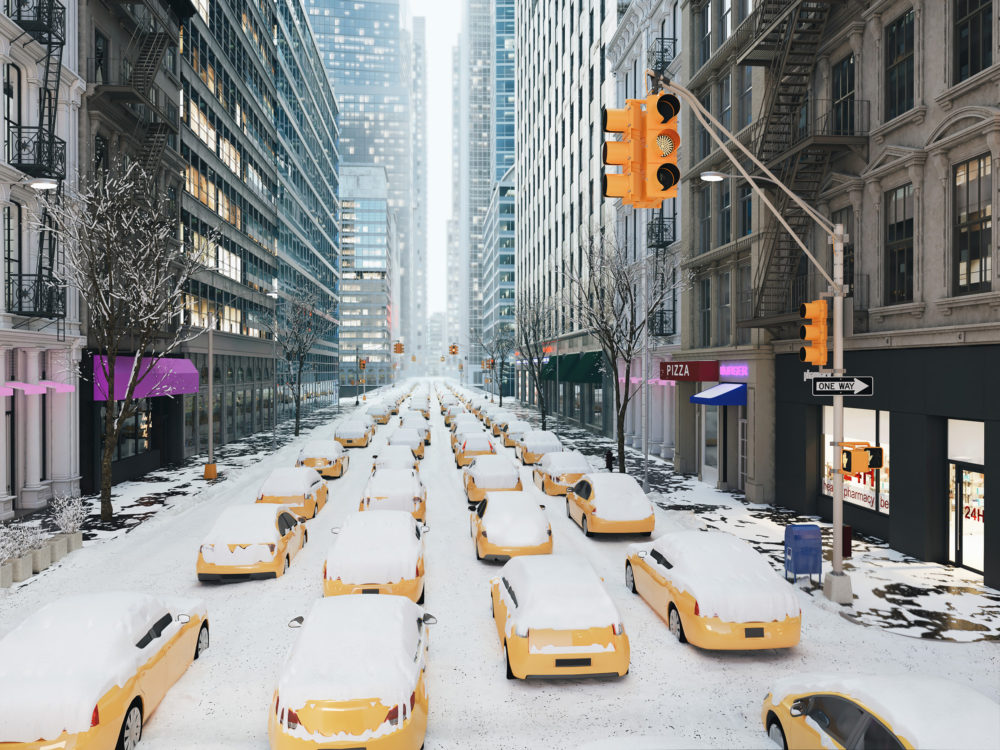 USA New York verschneite Taxis
