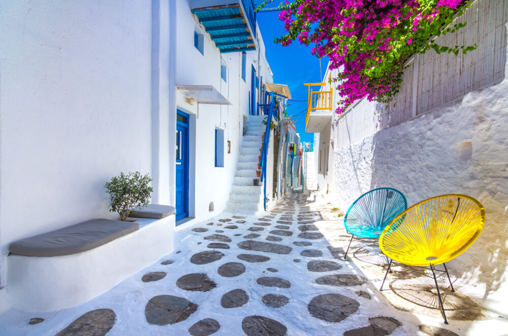 Straße auf Mykonos in Griechenland