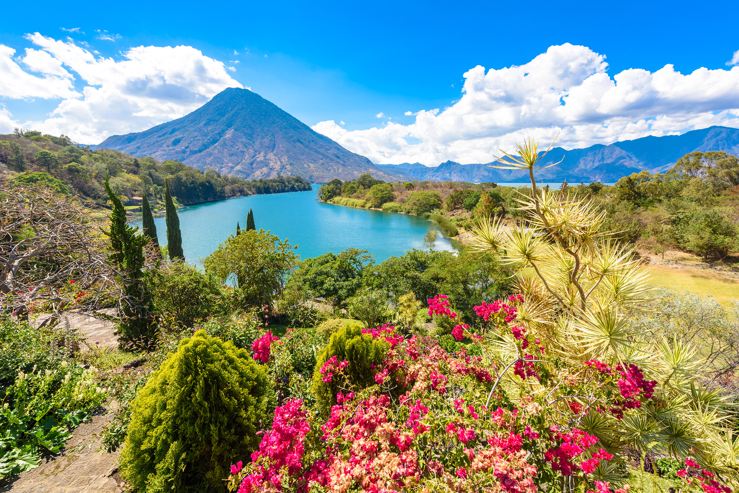 Guatemala -- San Pedro Volcano, Lake Atitlán and highland flowers