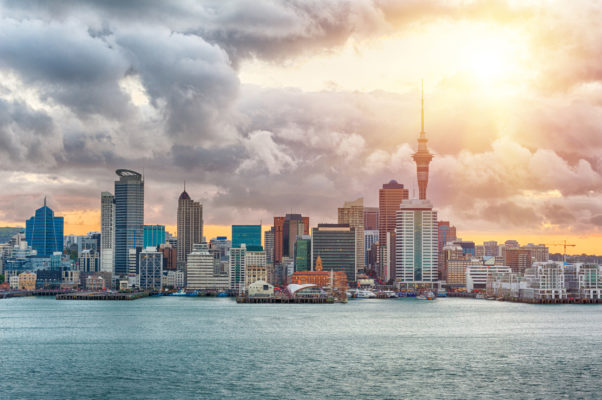 Neuseeland Auckland Skyline Sonne