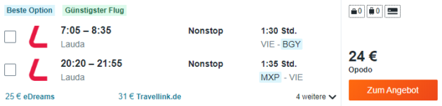 Flug Wien Mailand