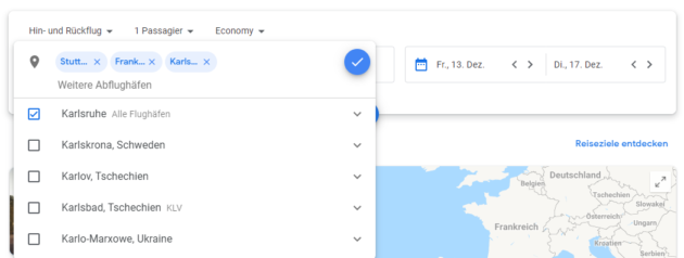 Google Flights Abflughäfen