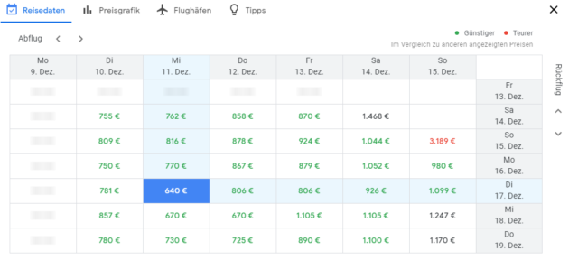 Google Flights Kalender