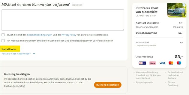 Europarcs Rabattcode einlösen
