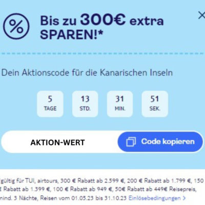 TUI Aktionscodes findet Ihr laufend auf tui.at. Allerdings sind diese Aktionscodes nur begrenzt gültig und unterliegen bestimmten Bedingungen. 