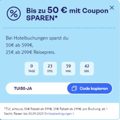 Der TUI Coupon ist personalisiert und wird mit jedem Websitebesuch neu generiert. Meistens ploppt ein Fenster auf neben den Angeboten auf, für die Euer Coupon  direkt eingelöst werden kann. 