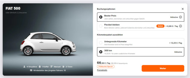 Um einen SIXT Gutschein einzulösen müsst Ihr hier wie in diesem Screenshot die Option "Flexibel bleiben" auswählen.