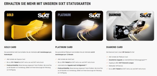 SIXT Statuskarten und Vorteile im  Überblick