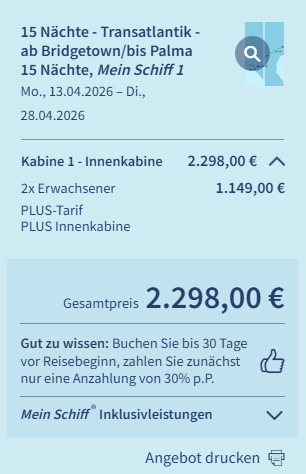 Transatlantik Kreuzfahrt Angebot