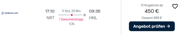Flug nach Honolulu