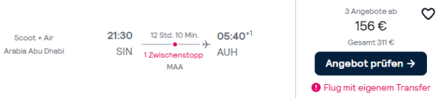 Singapur Abu Dhabi Flug Schnäppchen