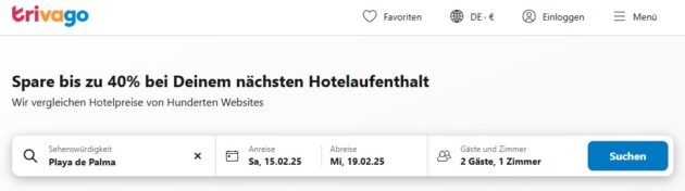 Trivago Startseite Suchfunktion