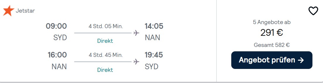 Australien Fiji Flug