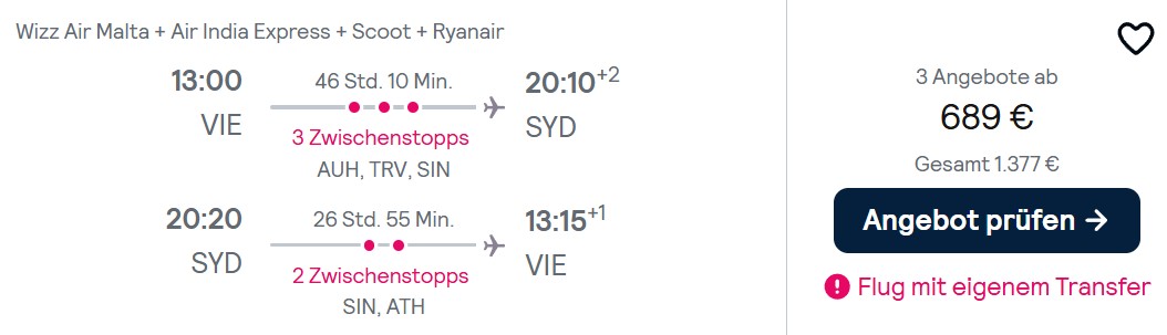 Flug nach Australien