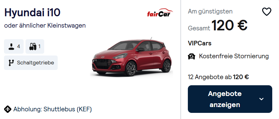 Island Mietwagen Angebot