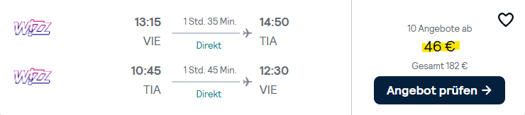 albanien flug angebot