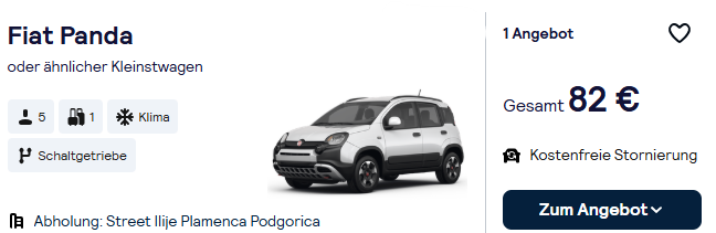Montenegro Mietwagen Angebot