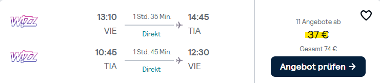 albanien flug angebot