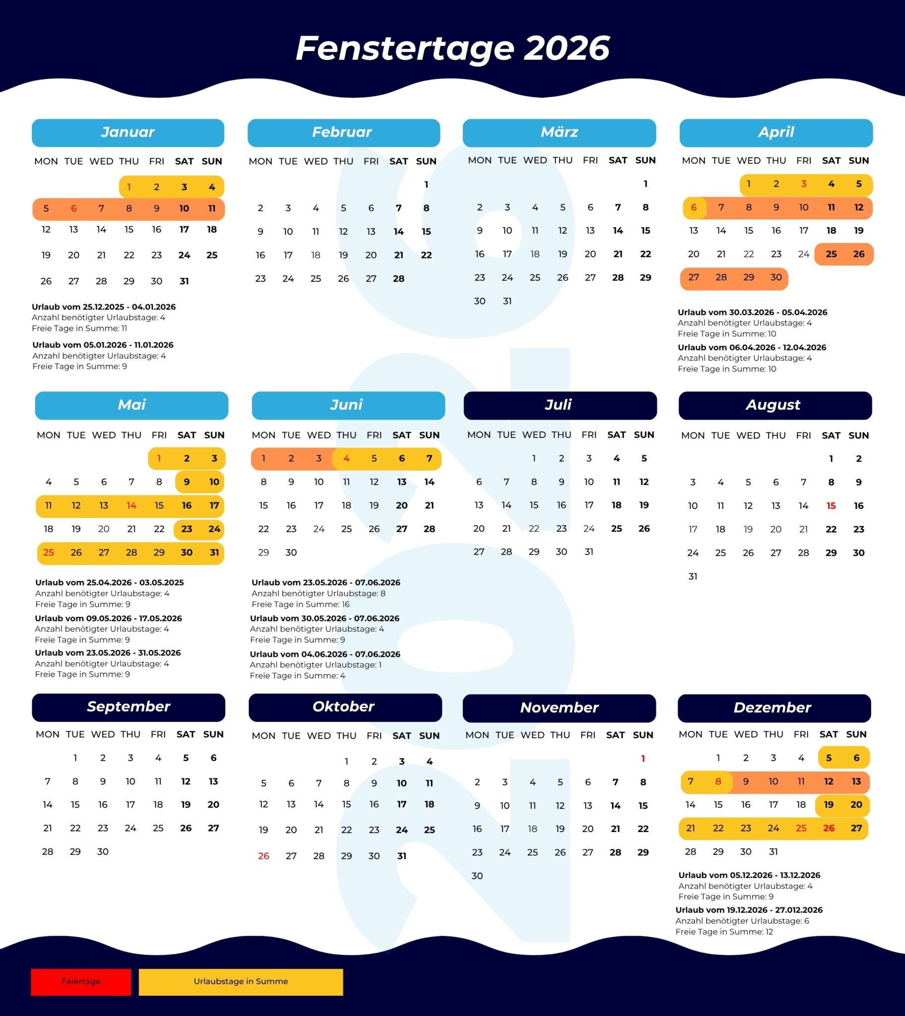  Fenstertage 2025 & 2026: So nutzt Ihr Eure Urlaubstage effektiv Bildidee 