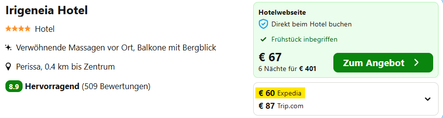 Santorini Hotel Angebot