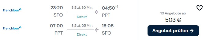 SFO Tahiti Flug Schnäppchen