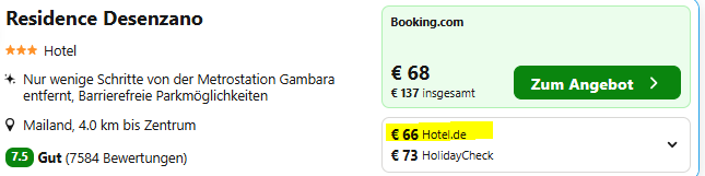 Mailand Kombi Angebot