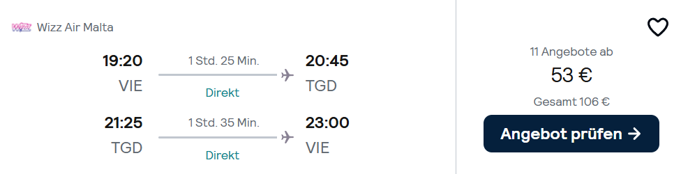 Montenegro Flug Angebot