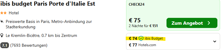 Paris Hotel Angebot