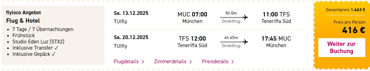 Teneriffa pauschal Angebot