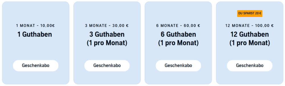 Übersicht der Geschenkabos bei Audible