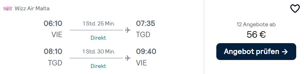 Montenegro Flug