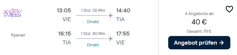 Albanien Flug Angebot