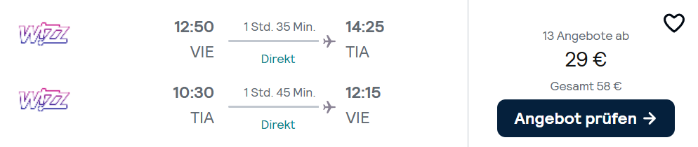 Albanien Flug Angebot