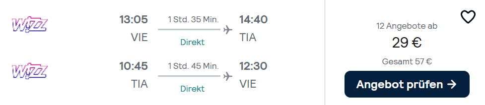 Albanien-Flug-Schnäppchen