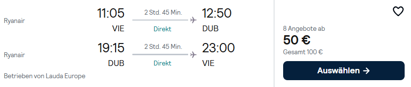 Dublin Mietwagen und Flug Angebot