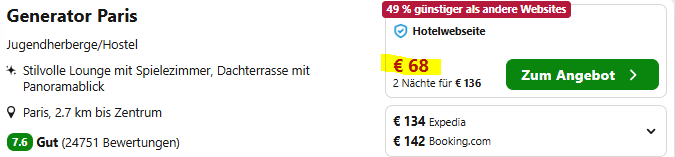 Paris Kombi Angebot