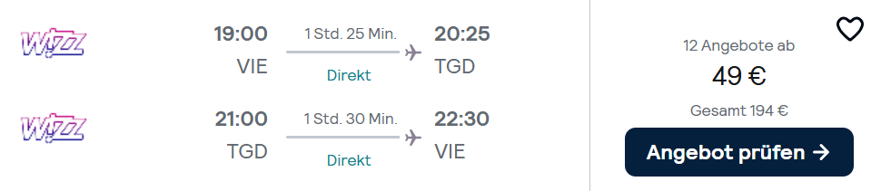 Montenegro-Flug-Schnäppchen