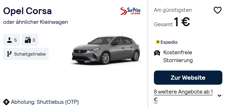 Rumänien Mietwagen Angebot