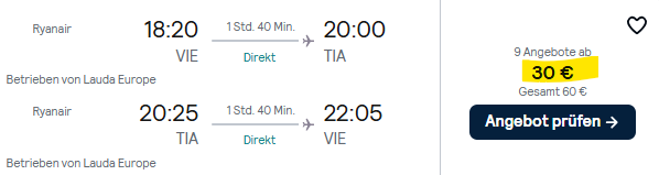 Albanien Flug Angebot