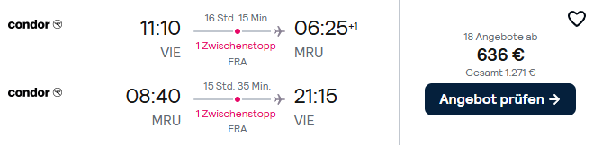 Mauritius Flug Angebot