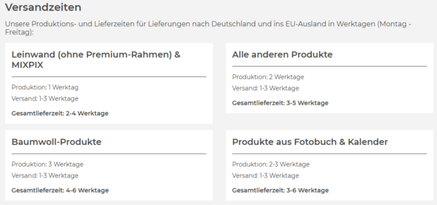 Versandinformationen für Bestellungen bei MEINFOTO
