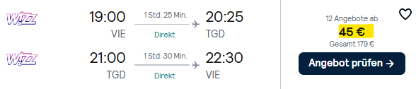 Montenegro Flug Angebot