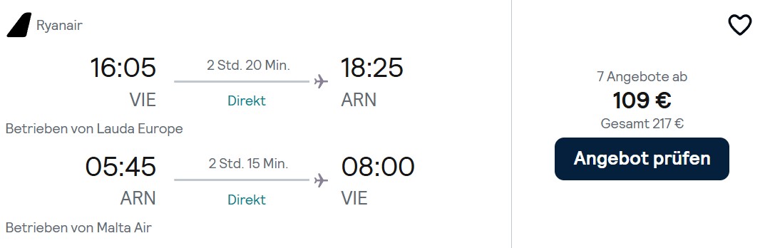 Stockholm Flug kombi